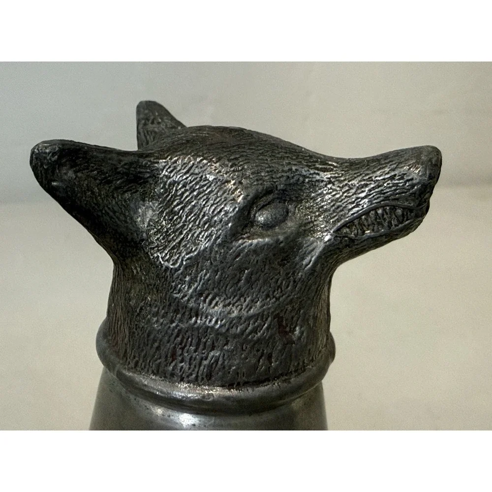 Vintage Silver Plated Fox Wolf Head‎ Stirrup Cup / Barware Shot Glass 3.5